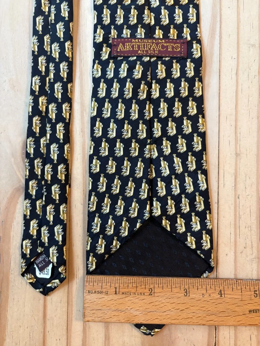 Vintage Museum Artifacts 100% Silk Microscope Science Necktie Black Gold